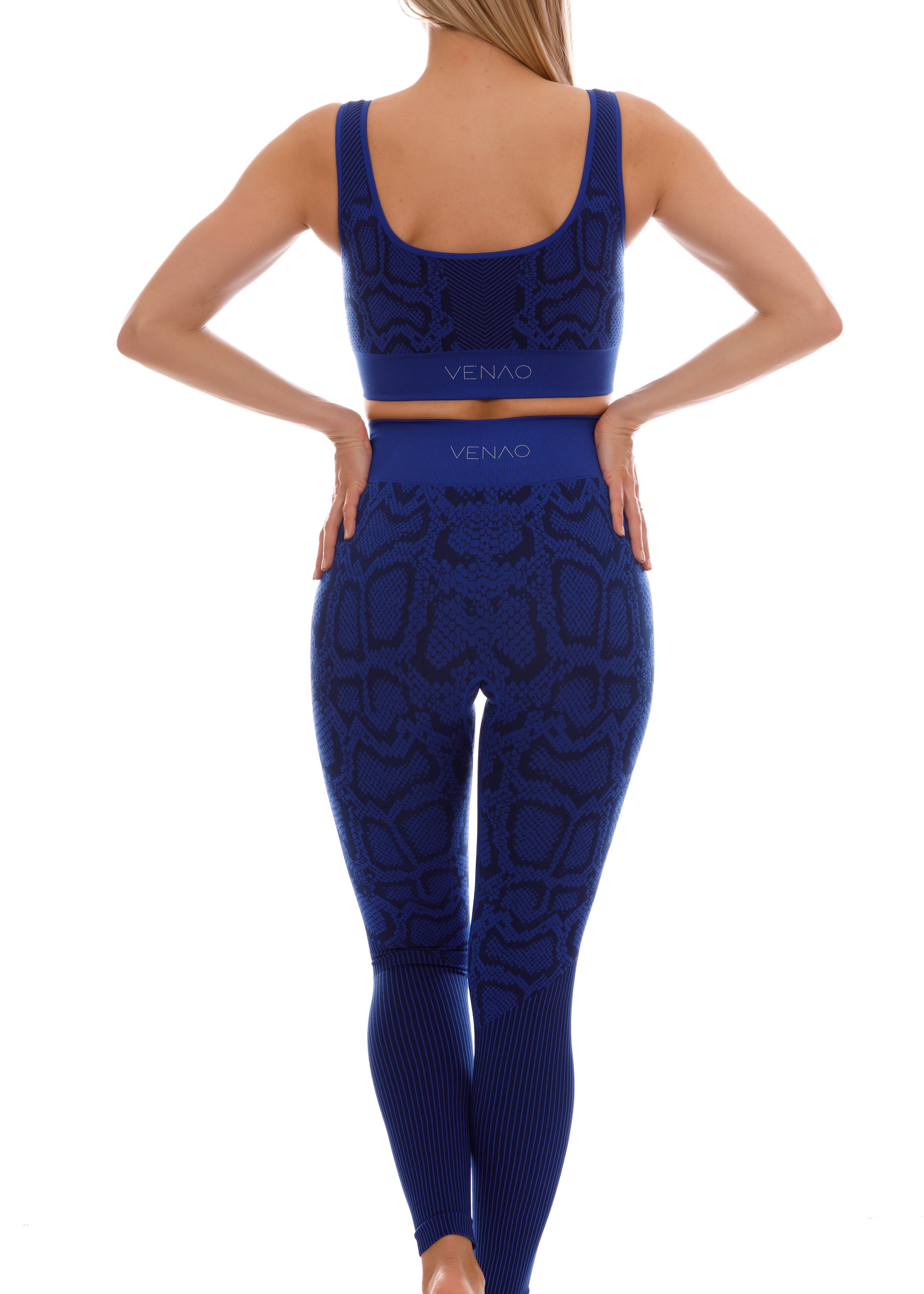 Python Yoga Stretch Python Print Seamless Indigo Blue Workout Set for Women | Venaostore.com