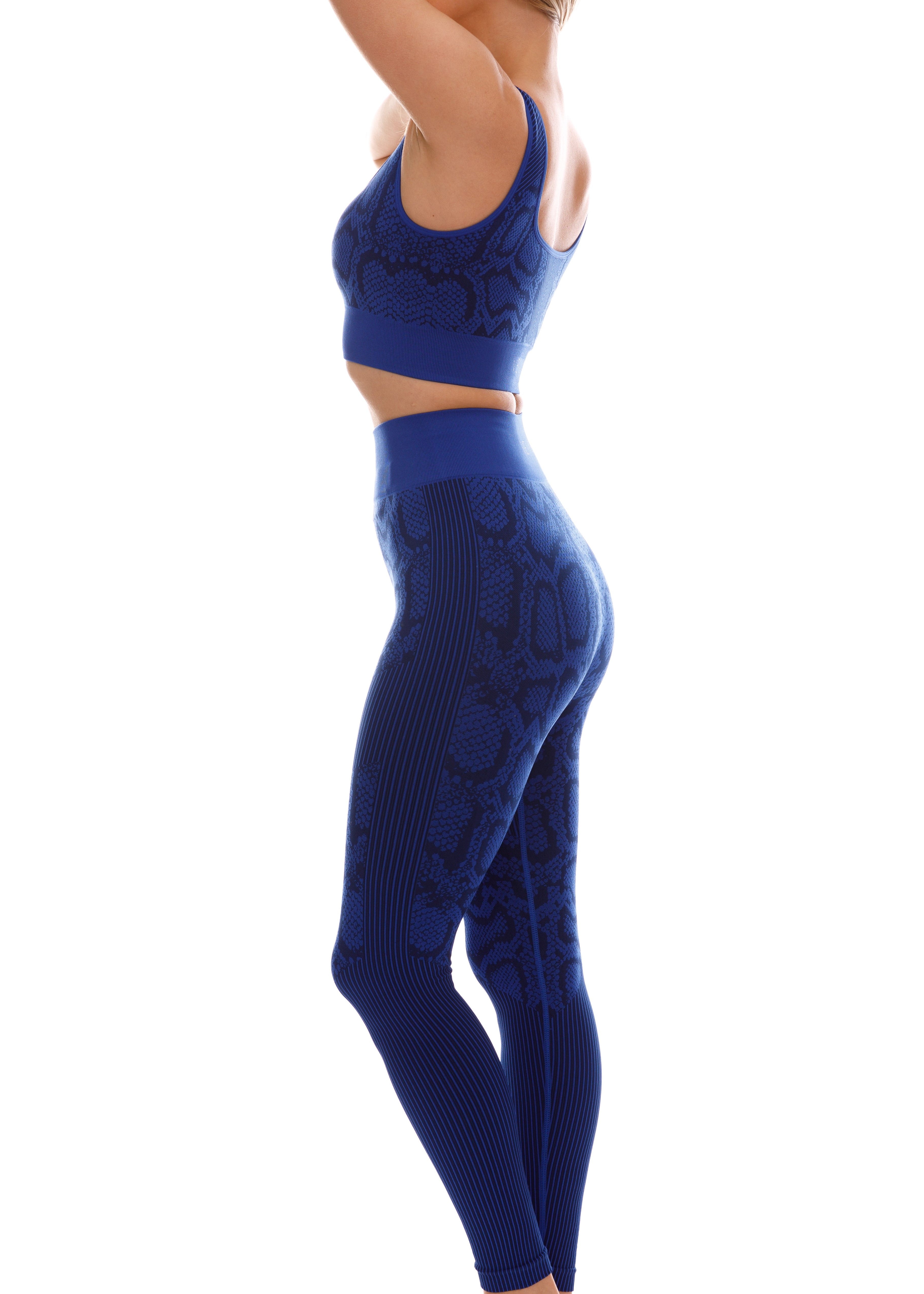Python Yoga Stretch Python Print Seamless Indigo Blue Workout Set for Women | Venaostore.com