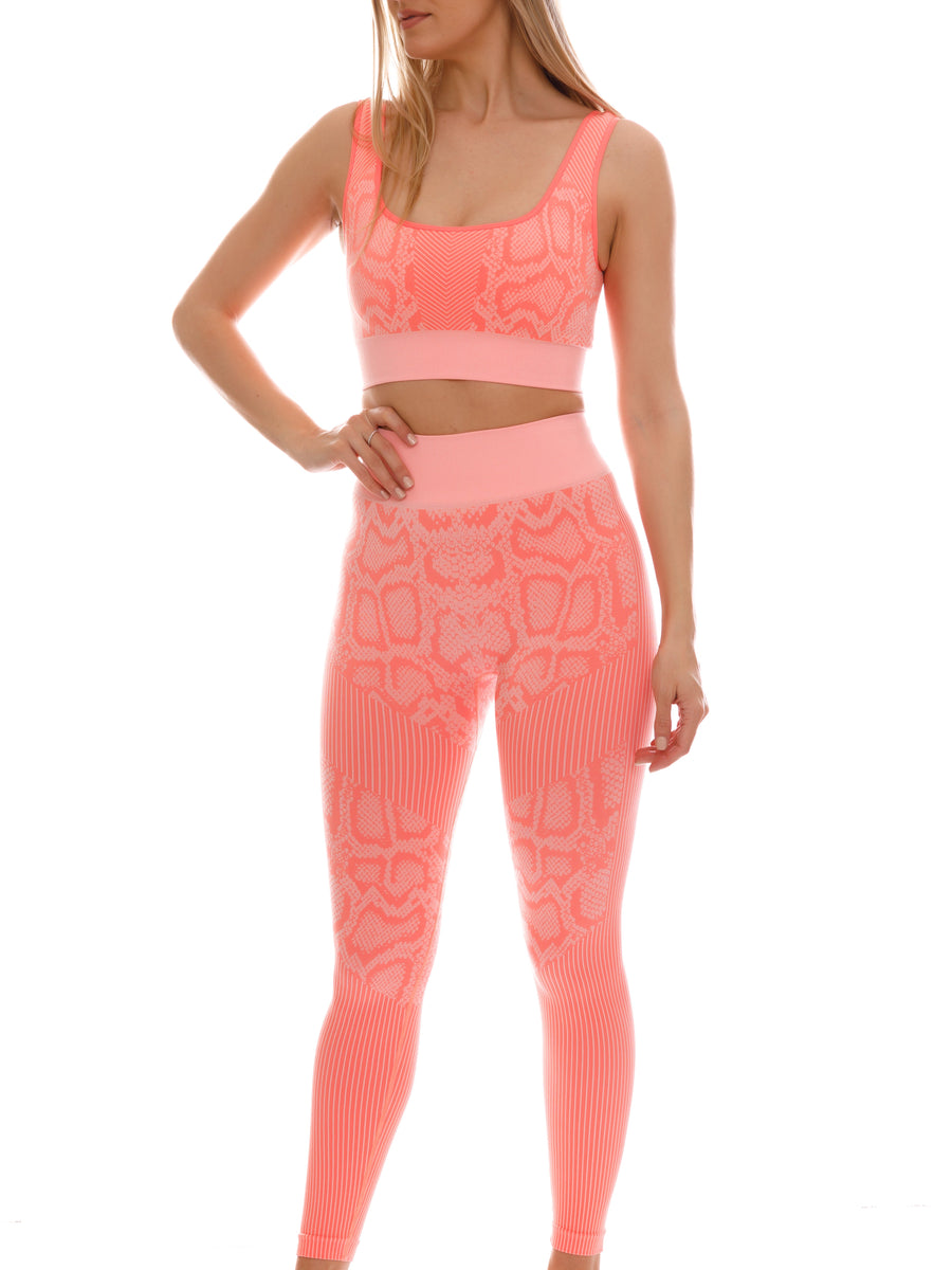 Python Yoga Stretch Python Print Seamless Living Coral Workout Set for Women | Venaostore.com