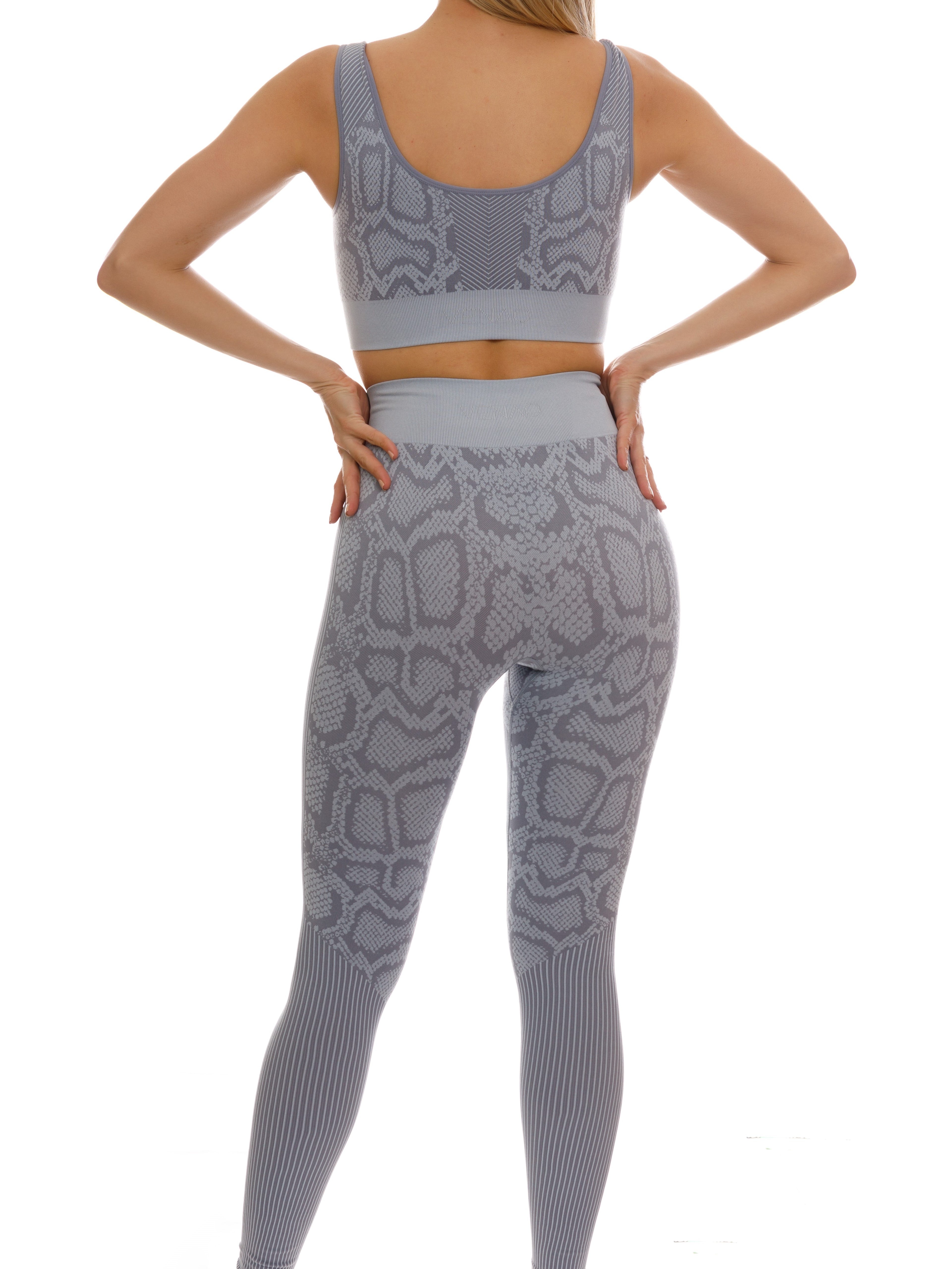 Python Yoga Stretch Python Print Seamless Grey Workout Set for Women
