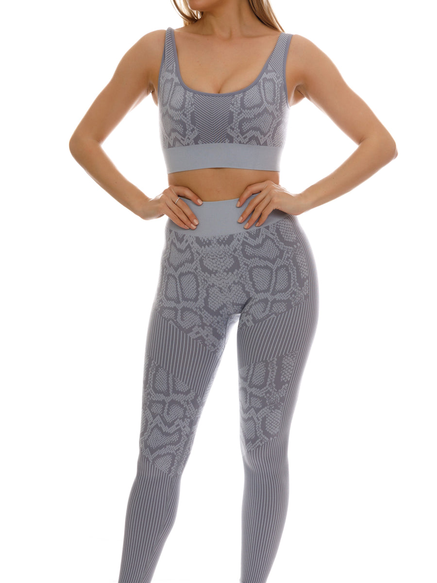 Python Yoga Stretch Python Print Seamless Grey Workout Set for Women