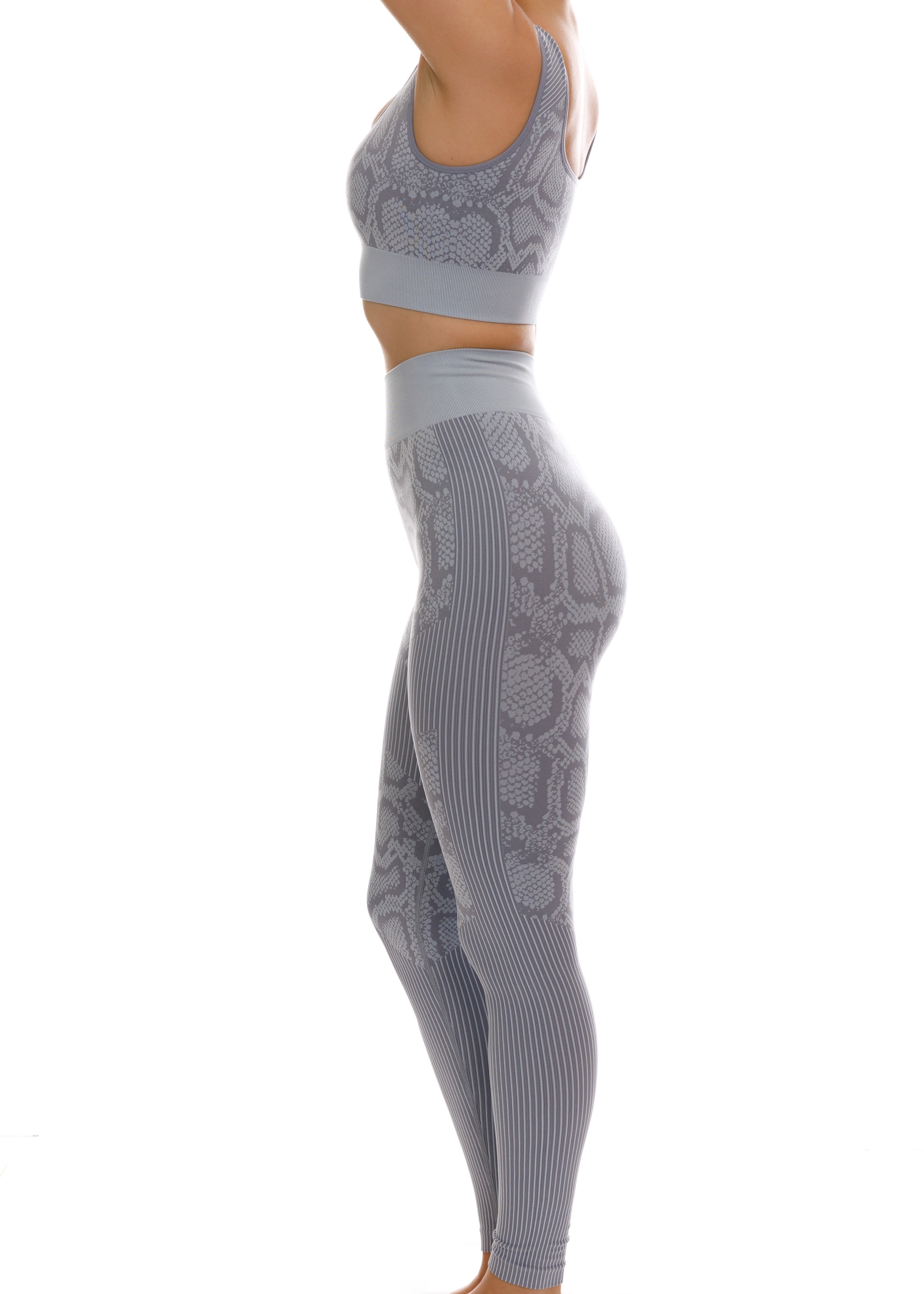Python Yoga Stretch Python Print Seamless Grey Workout Set for Women